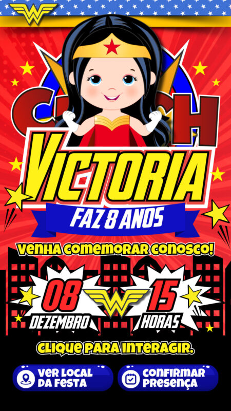 Convite Interativo - Mulher Maravilha Cute
