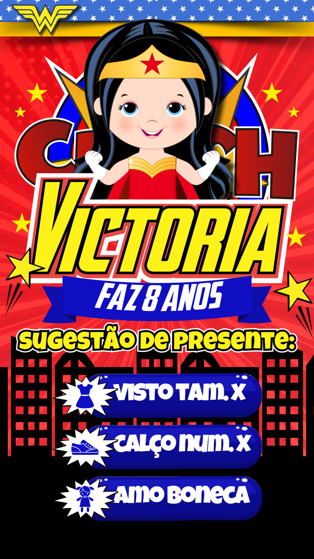 Convite Interativo - Mulher Maravilha Cute - Imagem 2
