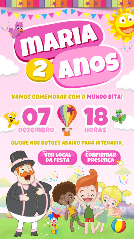 Convite Interativo - Mundo Bita Menina Rosa