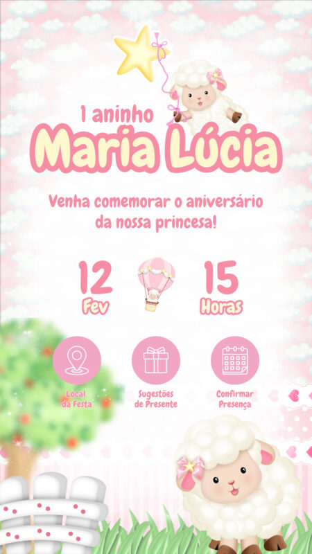 Convite Interativo - Ovelhinha Rosa