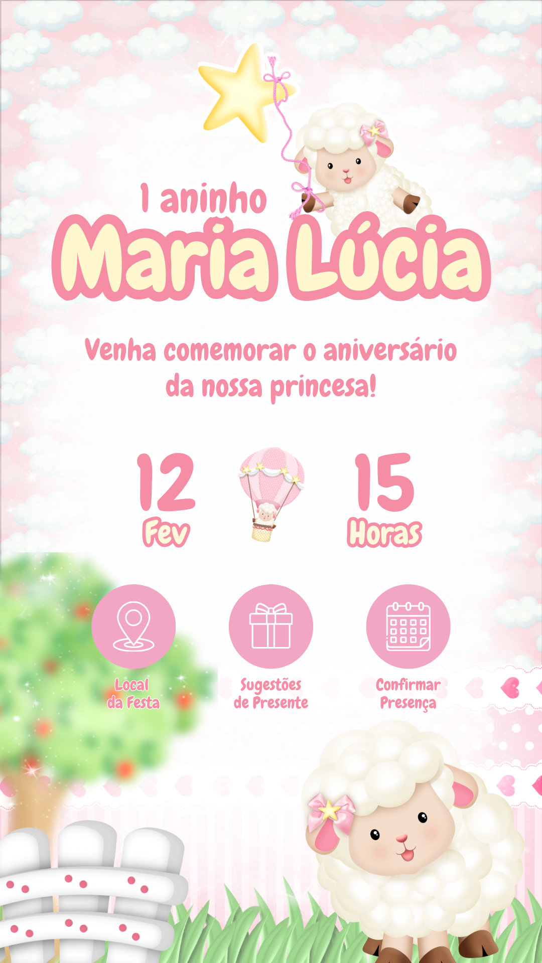 Convite Interativo - Ovelhinha Rosa