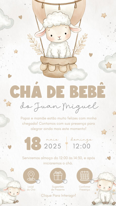 Convite Interativo - Ovelinha Bege