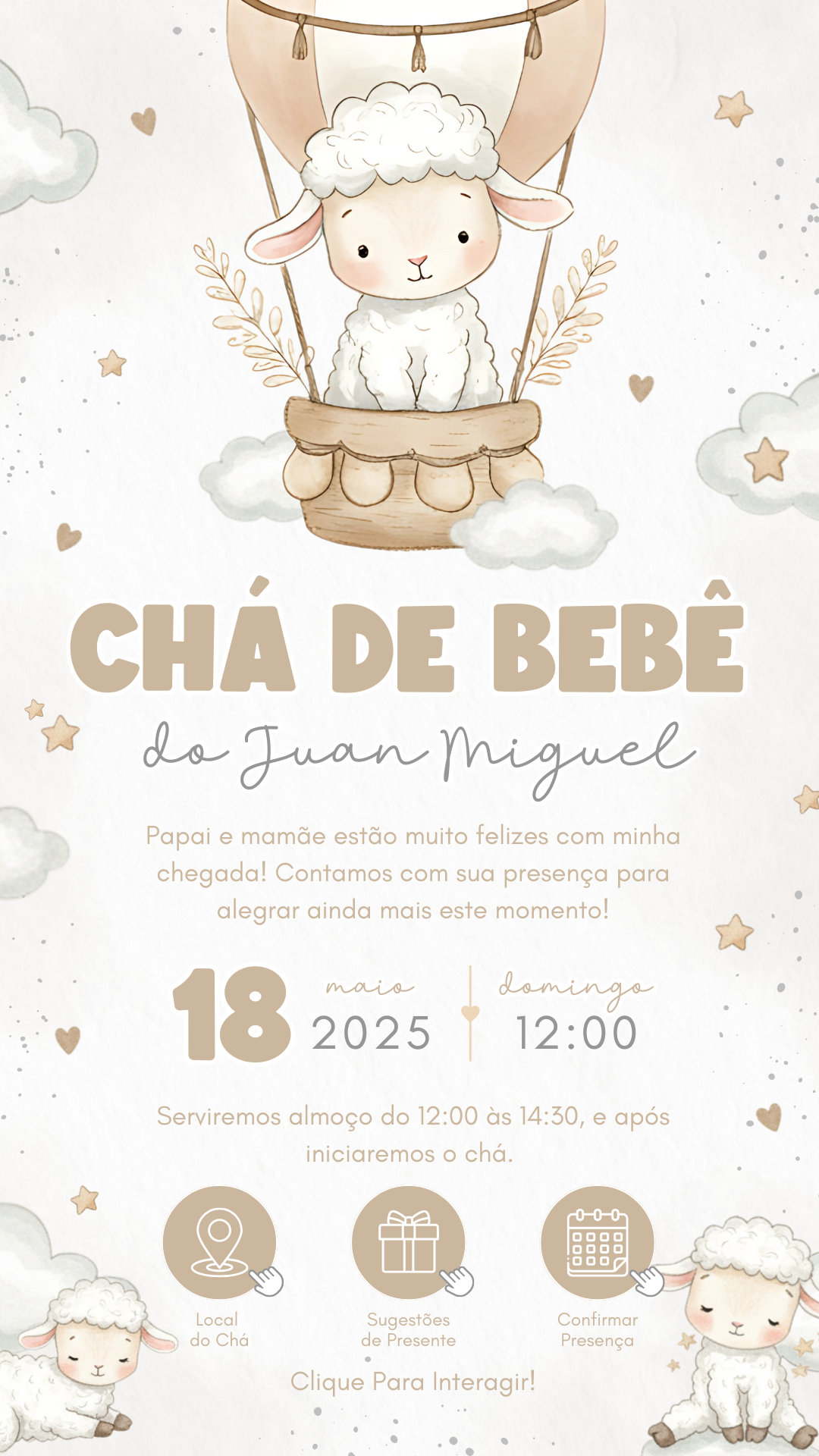 Convite Interativo - Ovelinha Bege