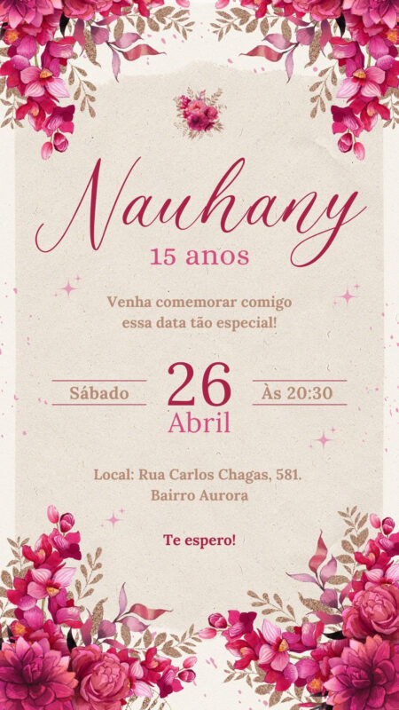 Convite Interativo - Pink e Bege (Floral)