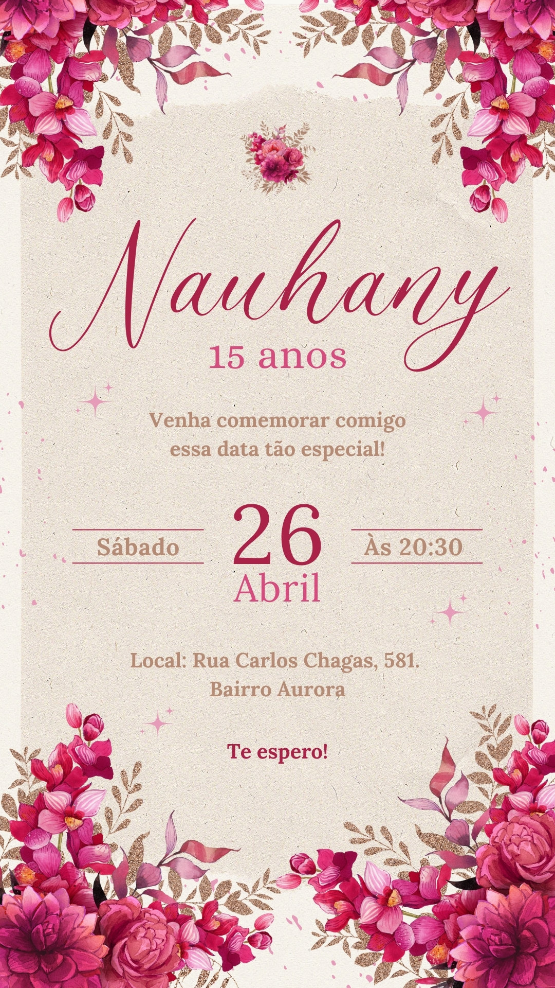 Convite Interativo - Pink e Bege (Floral)