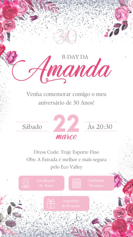 Convite Interativo - Pink, Rosa e Prata