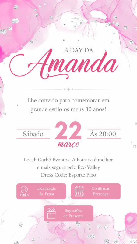 Convite Interativo - Pink, Rosa e Prata