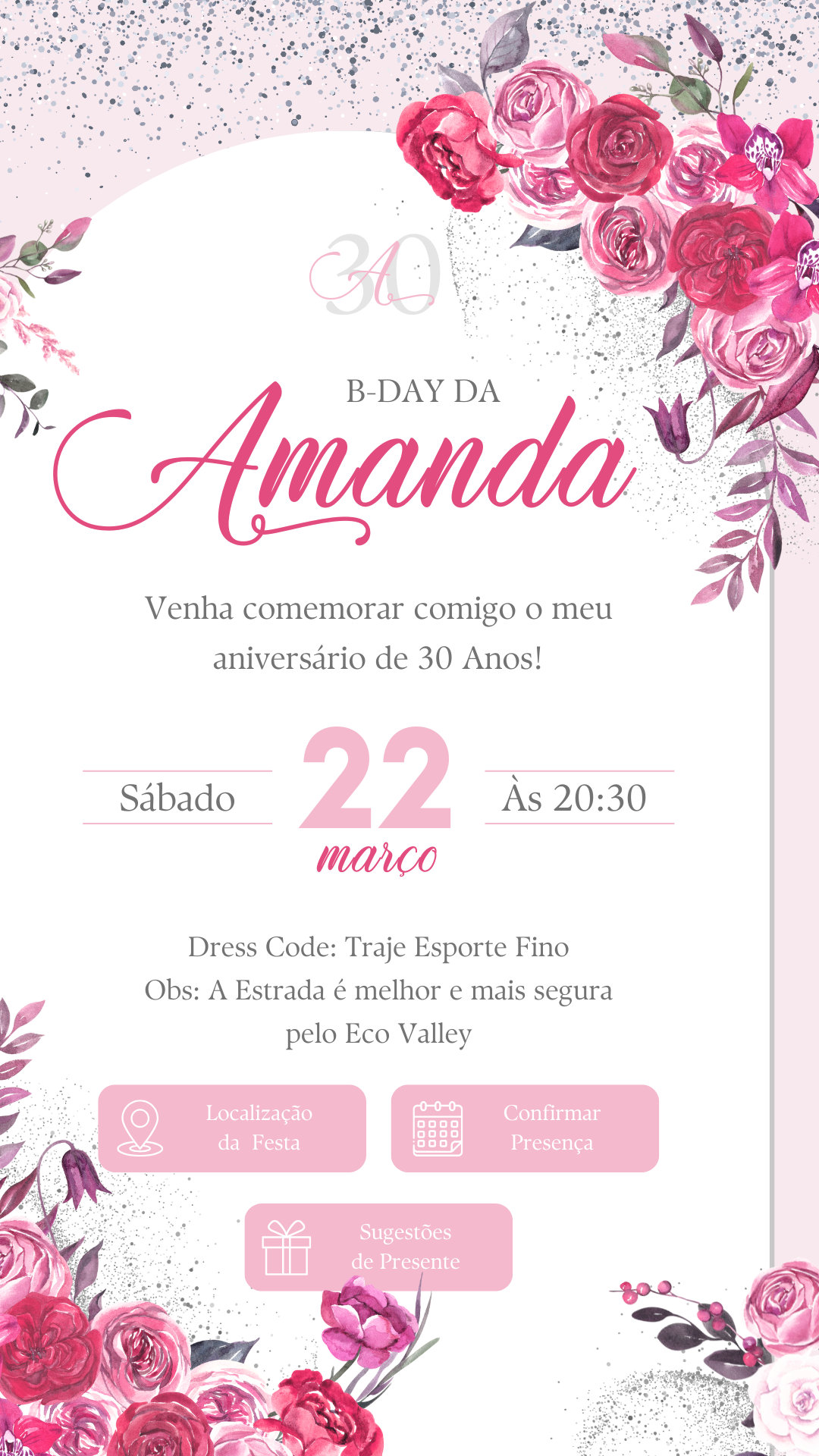 Convite Interativo - Pink, Rosa e Prata