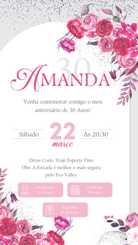 Convite Interativo - Pink, Rosa e Prata