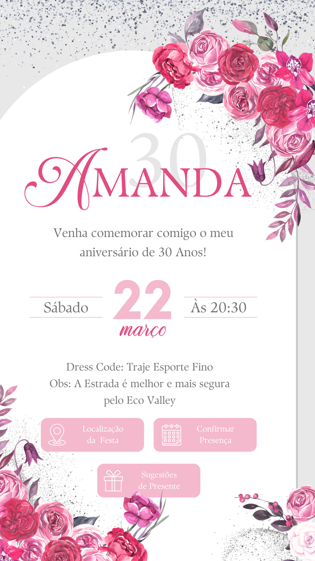 Convite Interativo - Pink, Rosa e Prata