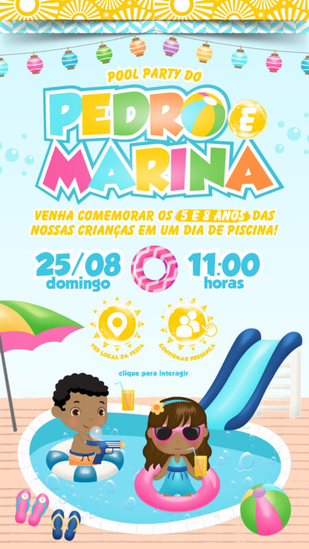 Convite Interativo - Pool Party Festa na Piscina