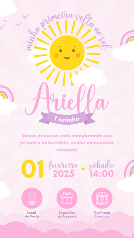 Convite Interativo - Primeira Volta ao Sol - Menina