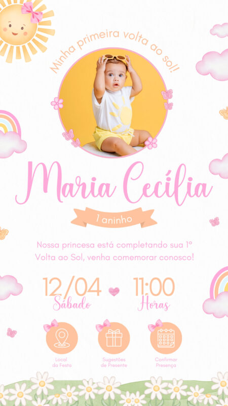 Convite Interativo - Primeira Volta ao Sol Menina