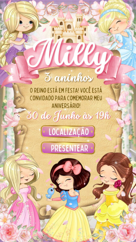 Convite Interativo - Princesas Cute