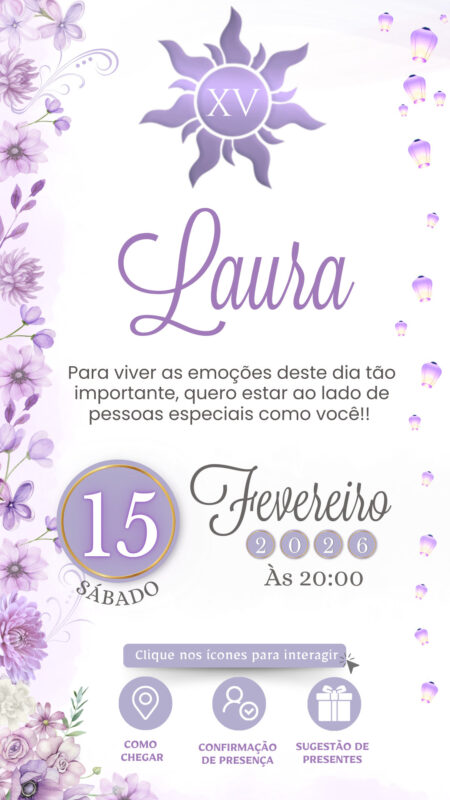 Convite Interativo -Rapunzel Lilás 9