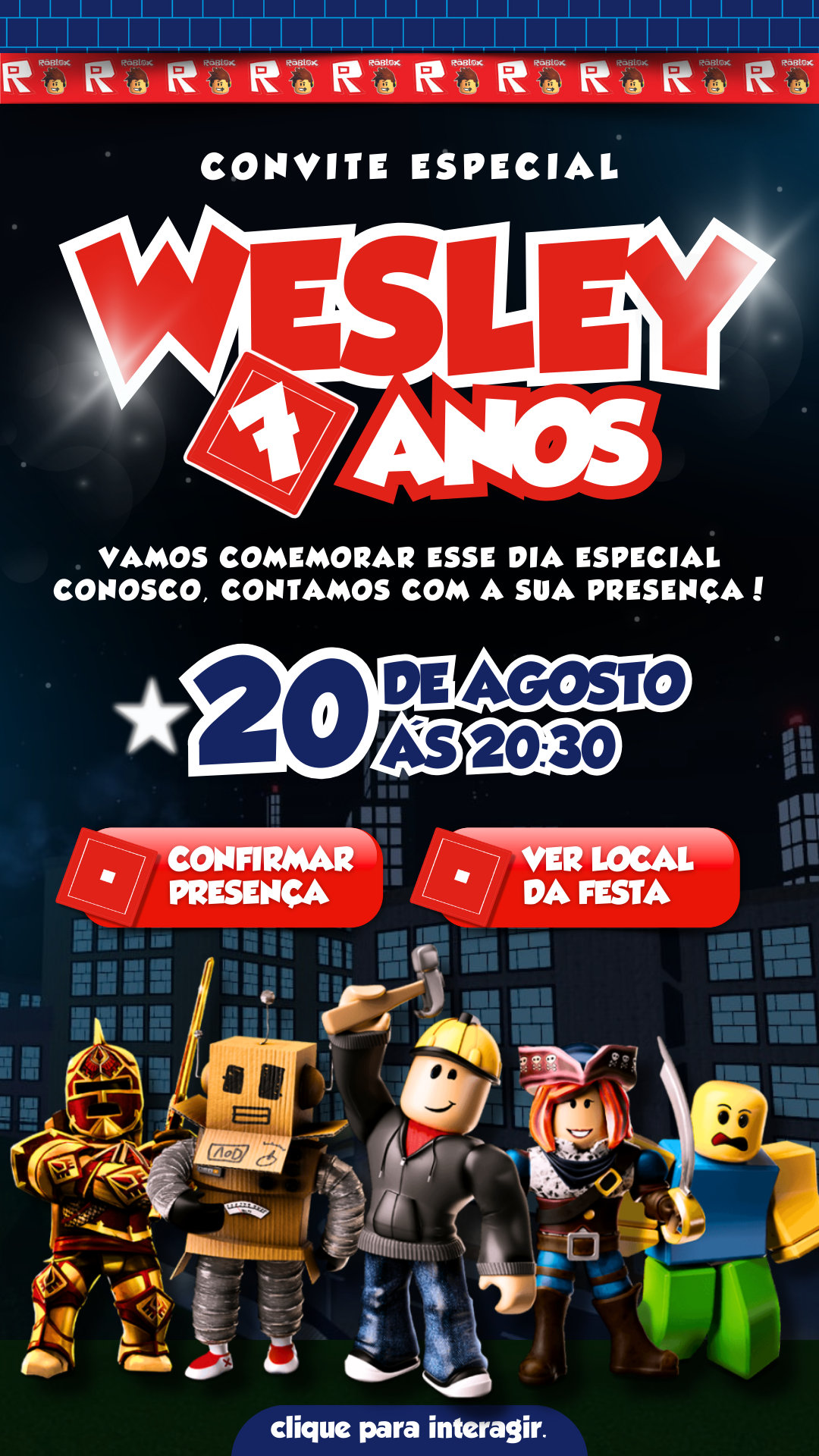 Convite Interativo - Roblox