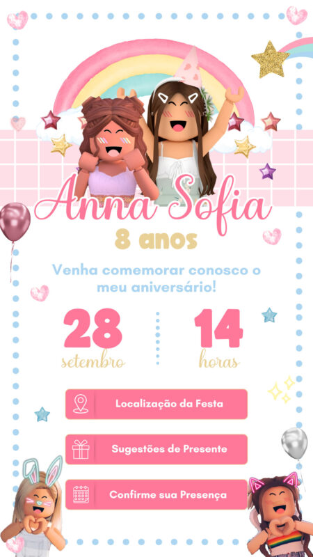 Convite Interativo - Roblox Menina