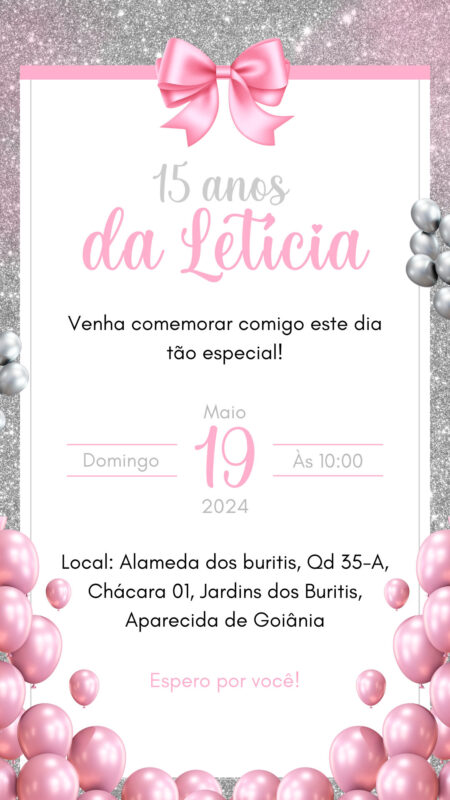 Convite Interativo - Rosa e Prata 15 Anos