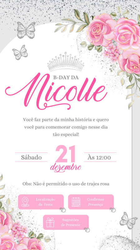 Convite Interativo - Rosa e Prata - 15 Anos