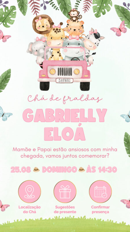 Convite Interativo - Safari Baby Menina