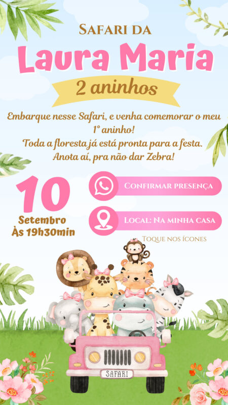 Convite Interativo - Safari Menina