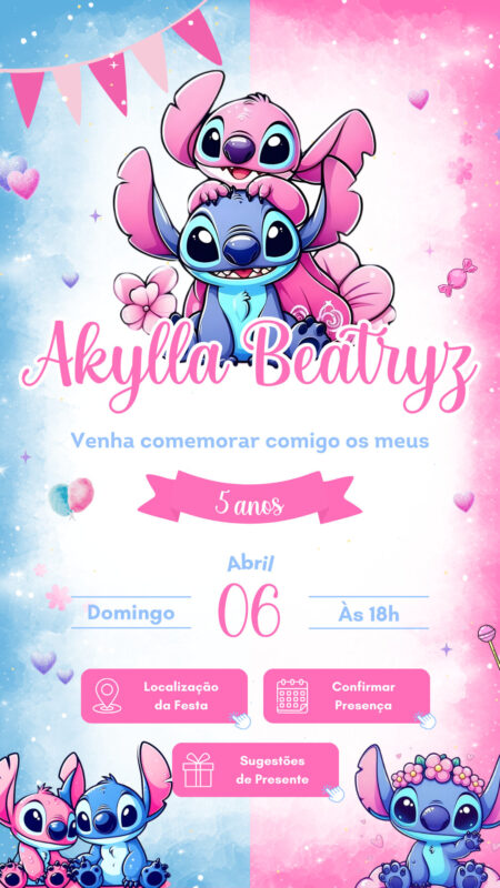 Convite Interativo - Stitch e Angel