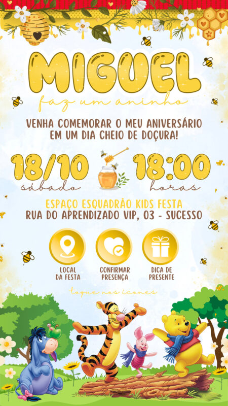 Convite Interativo - Ursinho Pooh