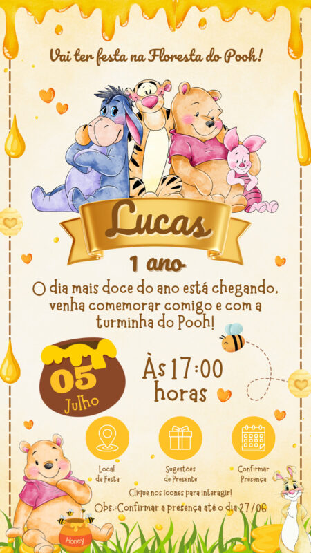 Convite Interativo - Ursinho Pooh