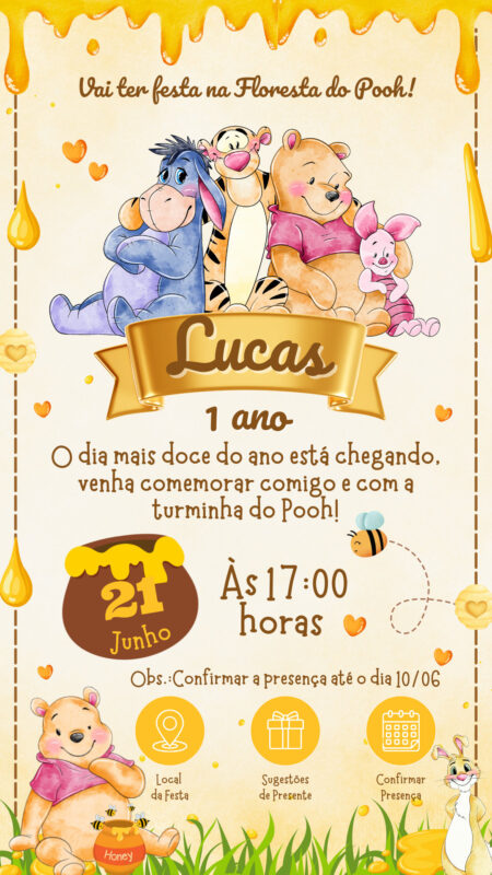 Convite Interativo - Ursinho Pooh