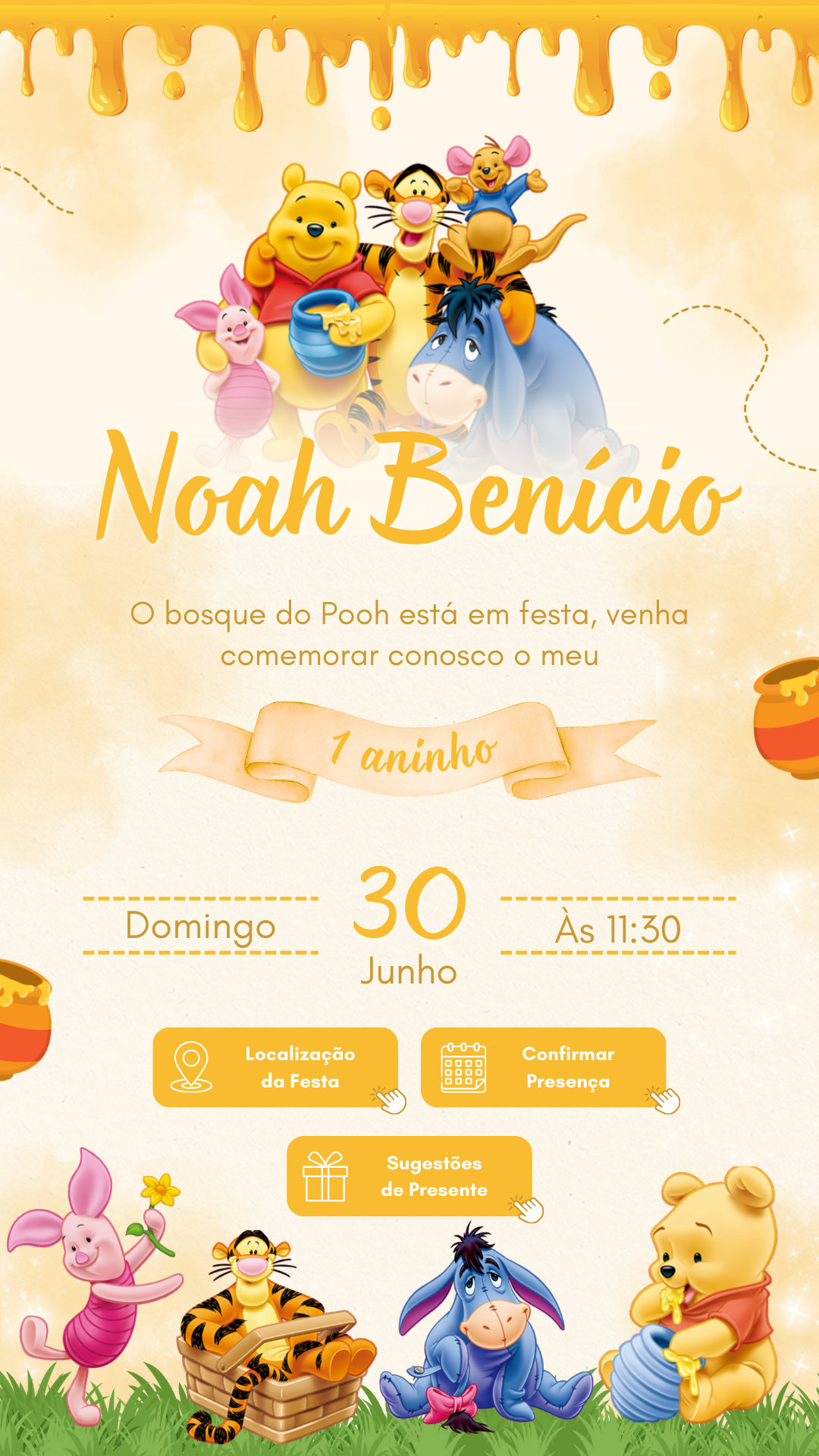 Convite Interativo - Ursinho Pooh