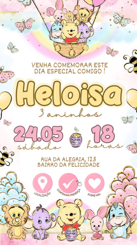 Convite Interativo - Ursinho Pooh Menina