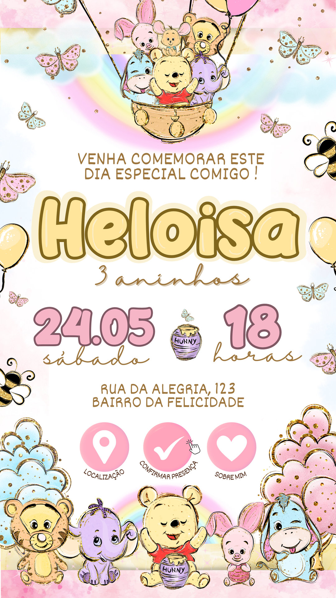 Convite Interativo - Ursinho Pooh Menina
