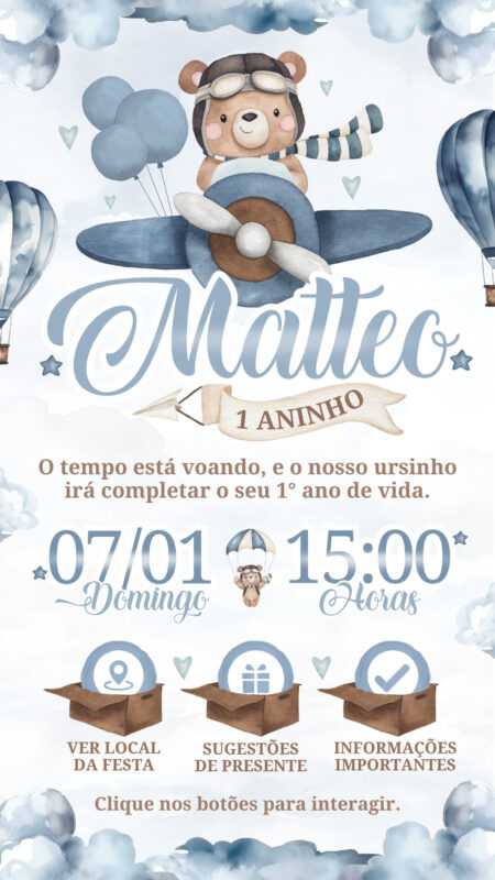 Convite Interativo - Urso Aviador