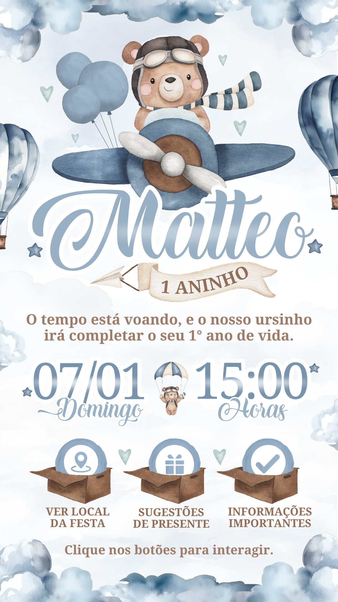 Convite Interativo - Urso Aviador