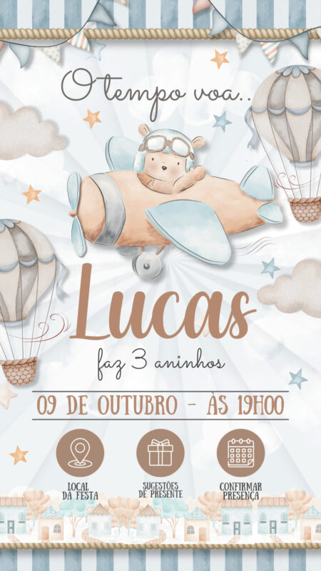 Convite Interativo - Urso Aviador