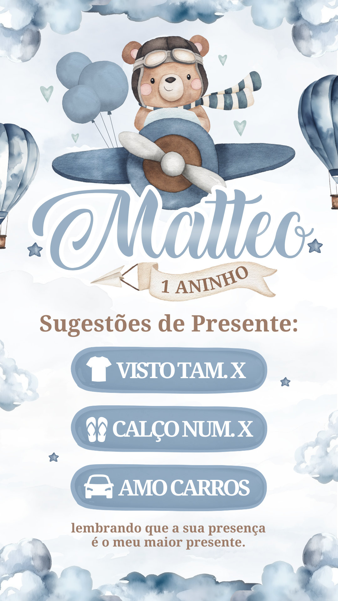 Convite Interativo - Urso Aviador - Imagem 2