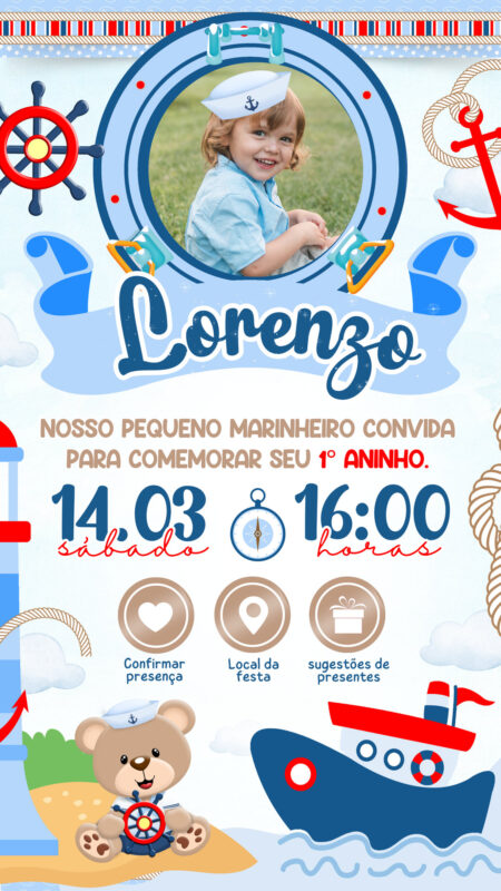 Convite Interativo - Urso Marinheiro