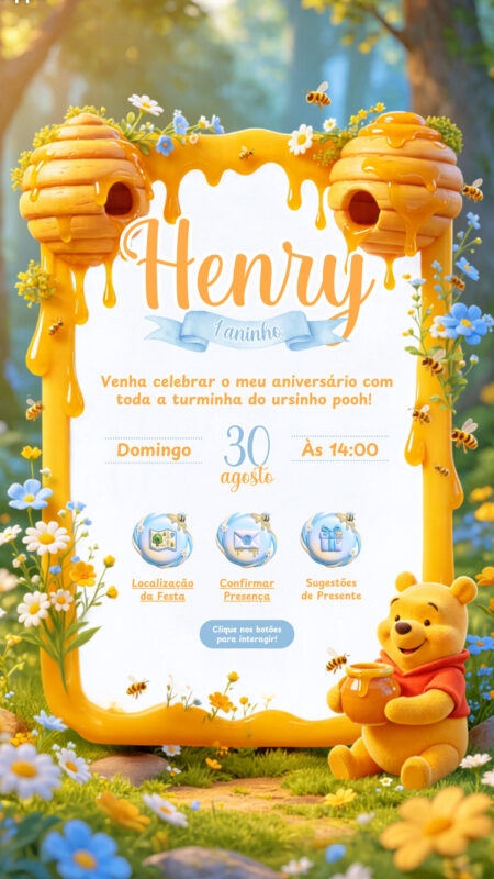 Convite Interativo - Urso Pooh