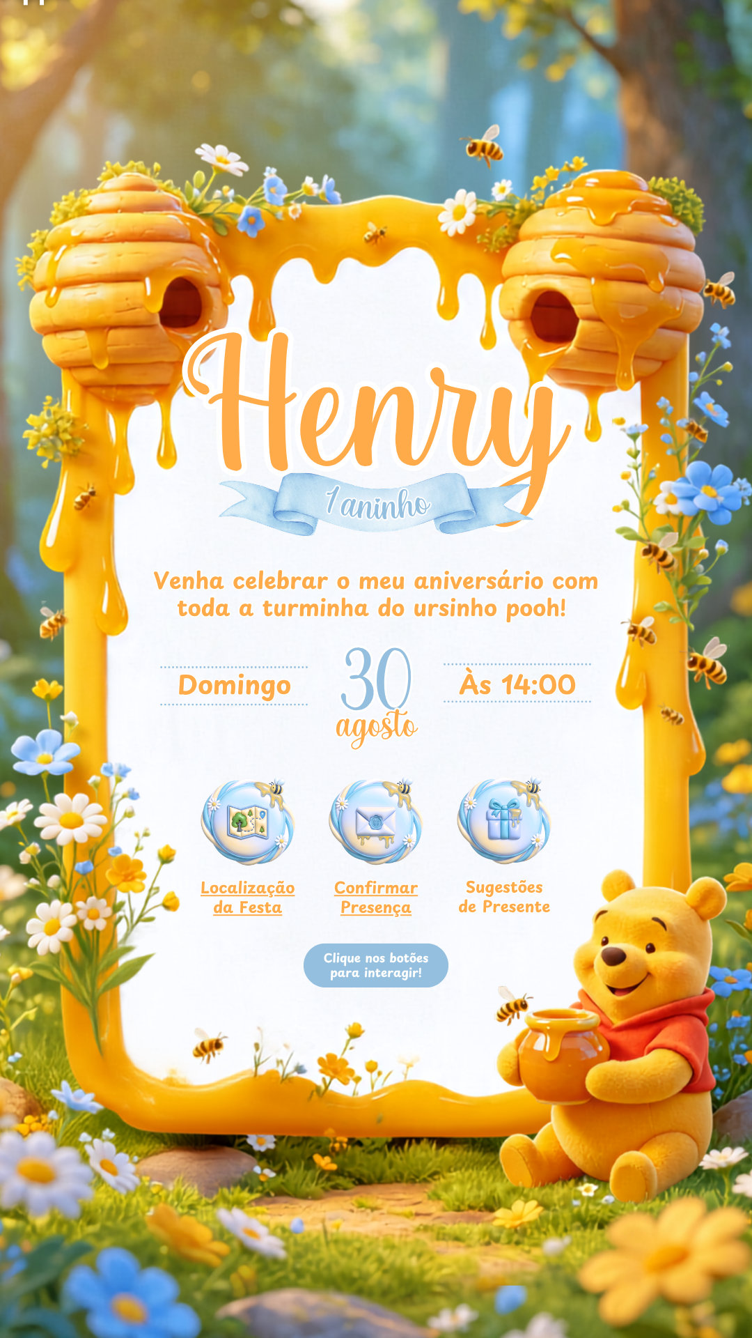 Convite Interativo - Urso Pooh