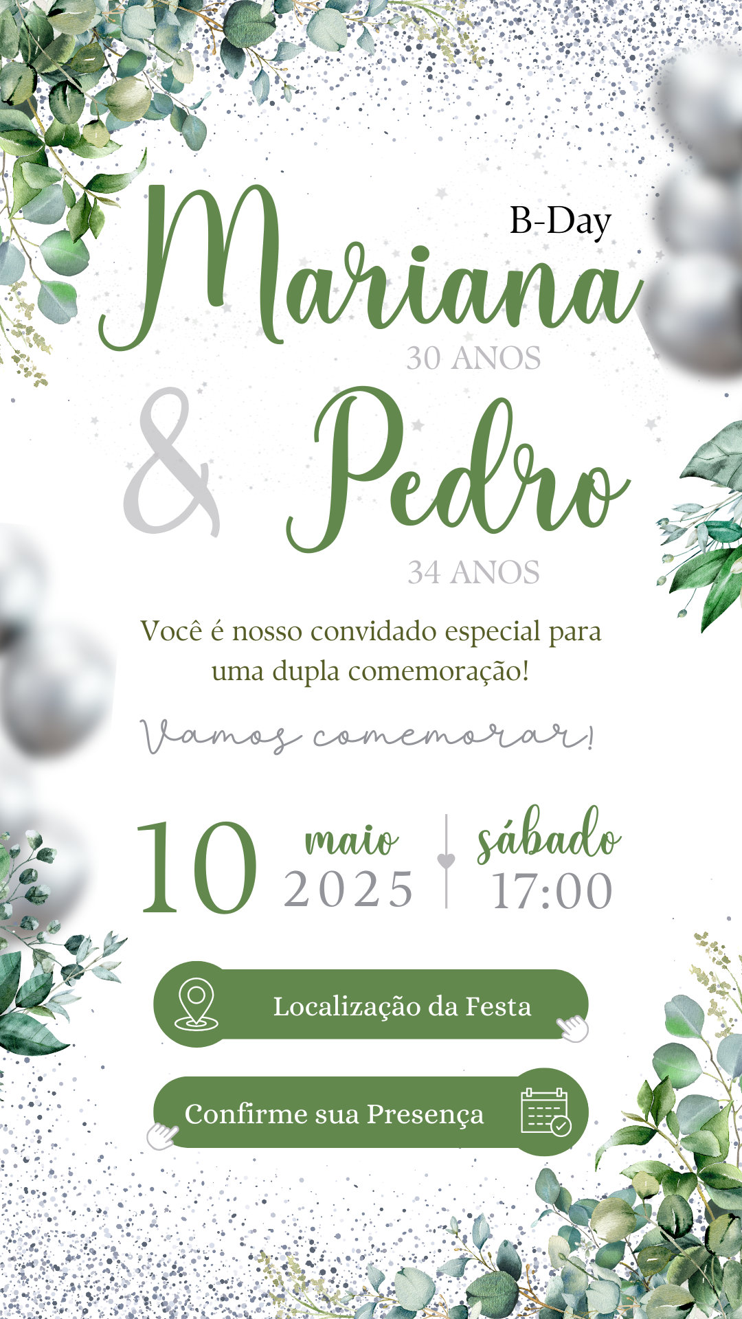 Convite Interativo - Verde e Prata