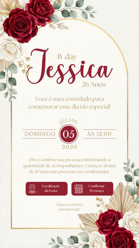 Convite Interativo - Vermelho, Dourado e Branco