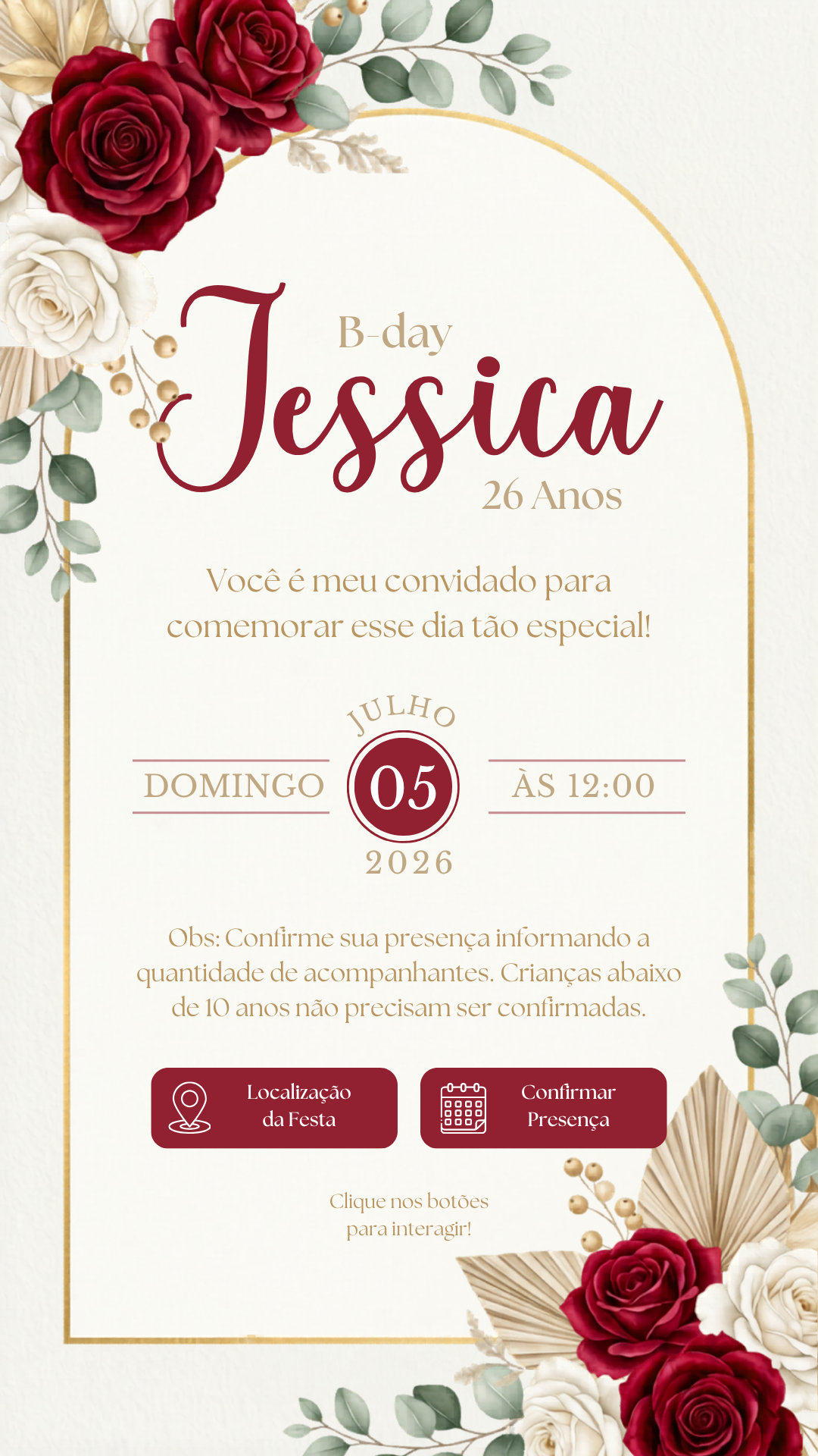 Convite Interativo - Vermelho, Dourado e Branco