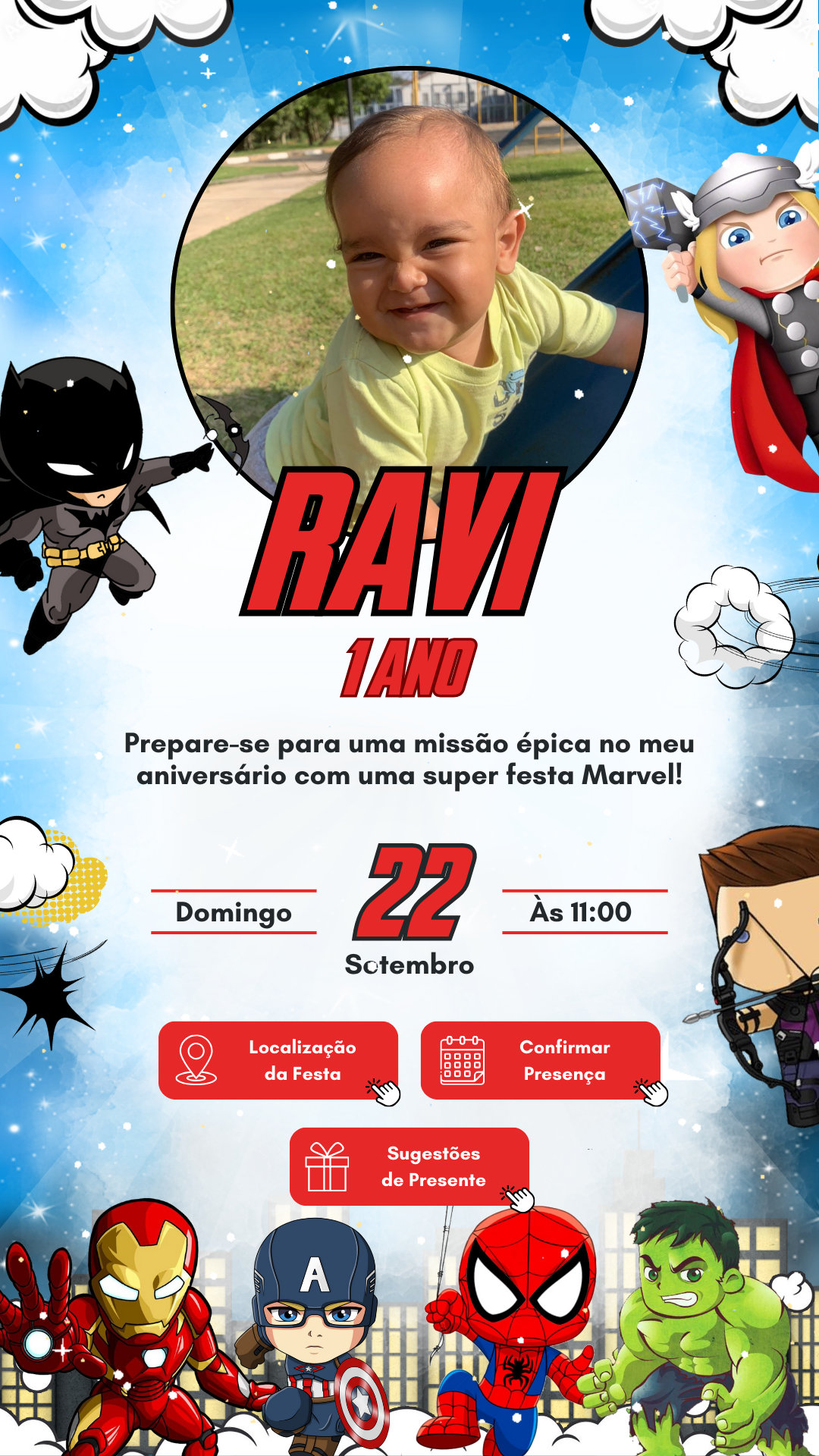 Convite Interativo - Vingadores Cute
