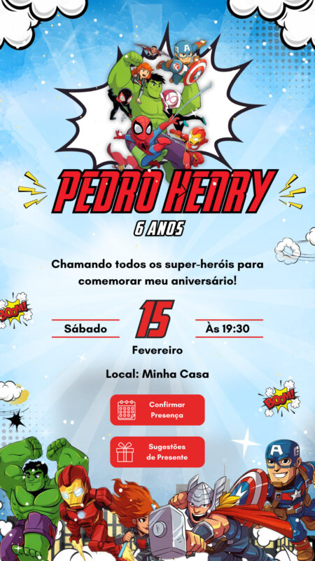 Convite Interativo - Vingadores Cute