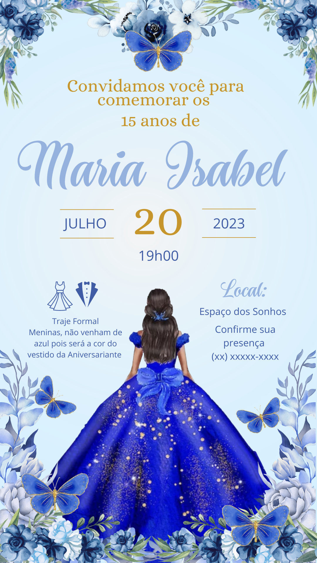 Convite Simples - 15 Anos Azul Royal