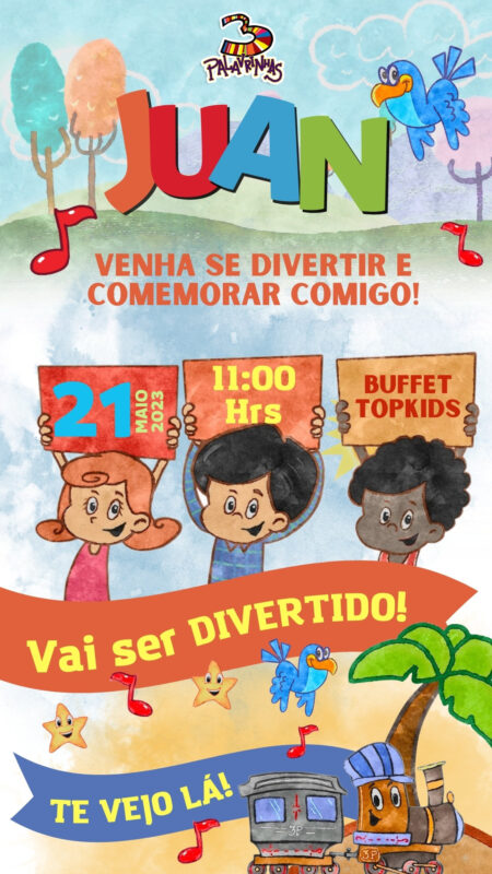Convite Simples - 3 Palavrinhas Aquarela