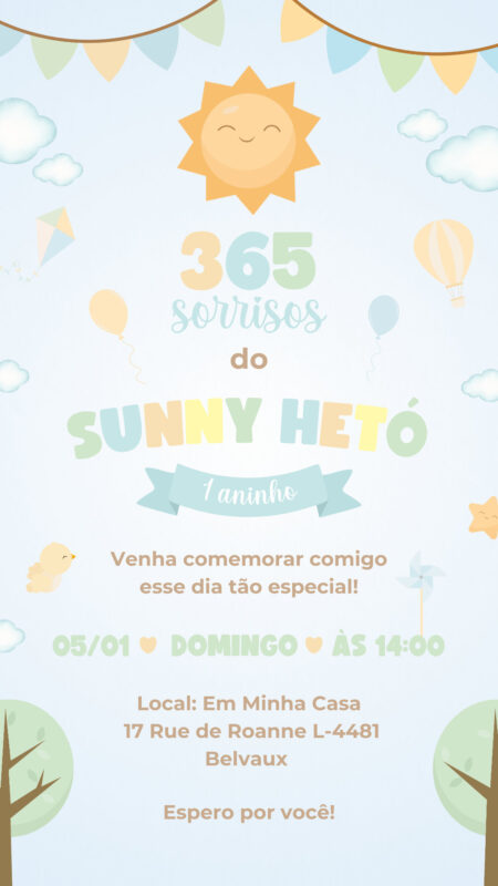 Convite Simples - 365 Sorrisos - Menino