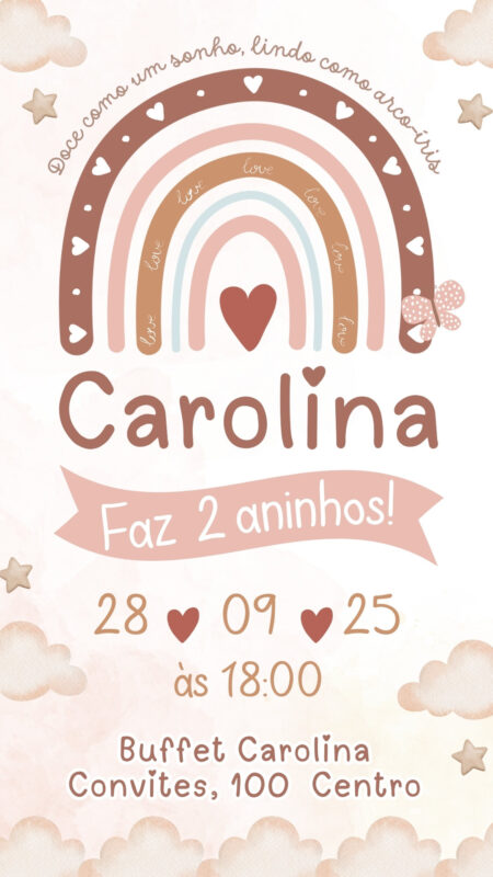 Convite Simples - Arco-íris Boho Menina