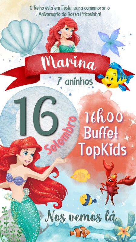 Convite Simples - Ariel Pequena Sereia