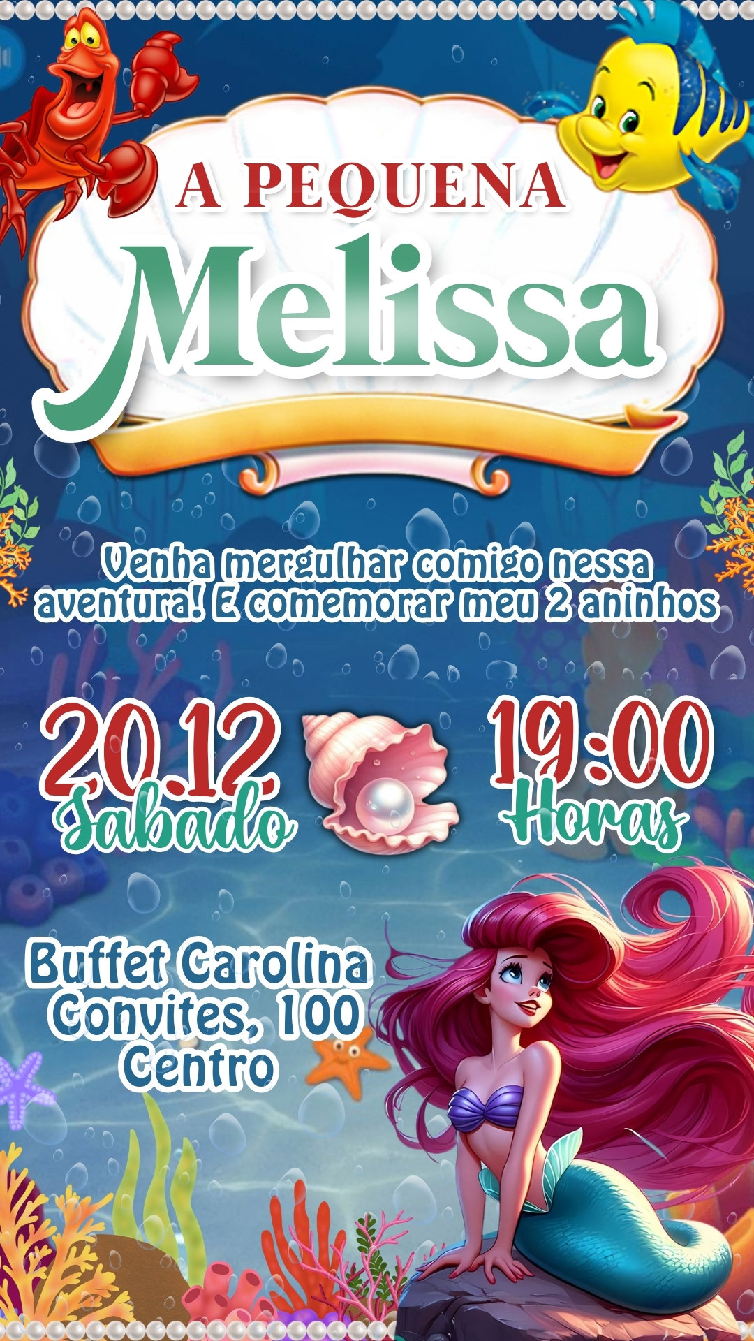 Convite Simples - Ariel Pequena Sereia